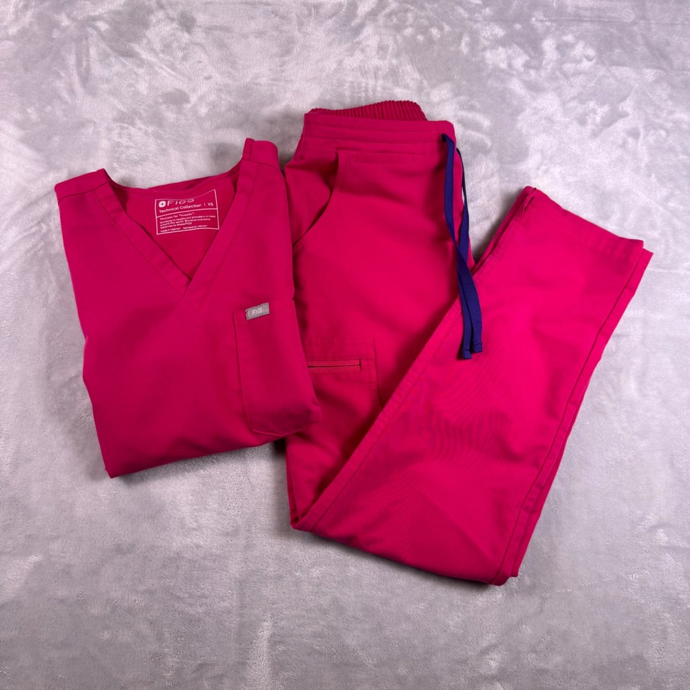 Figs Technical Collection Catarina VNeck Scrub Set Women XS Pink Straight Bottom
